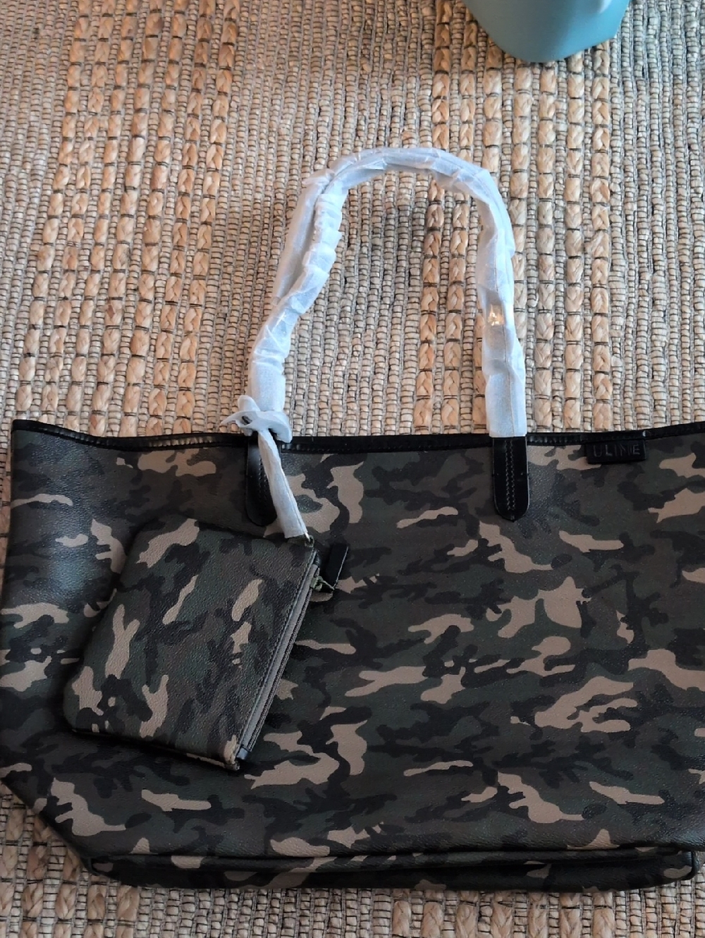 Camouflage Print Tote Bag with Matching Pouch - Green